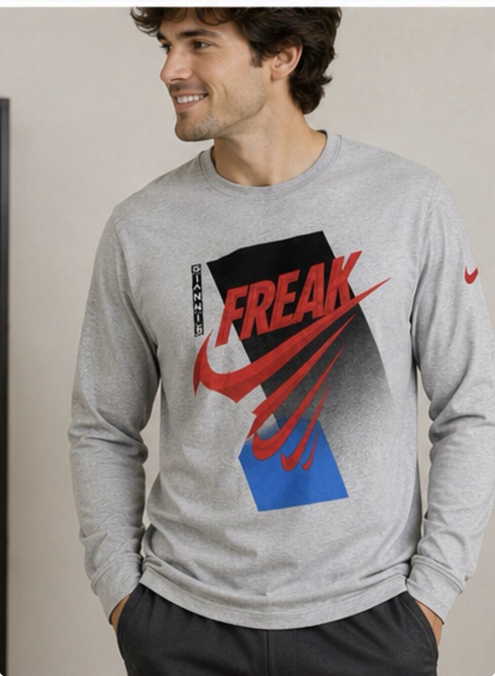 Nike Giannis Freak Long Sleeve Graphic T-Shirt Gray Men’s Medium
